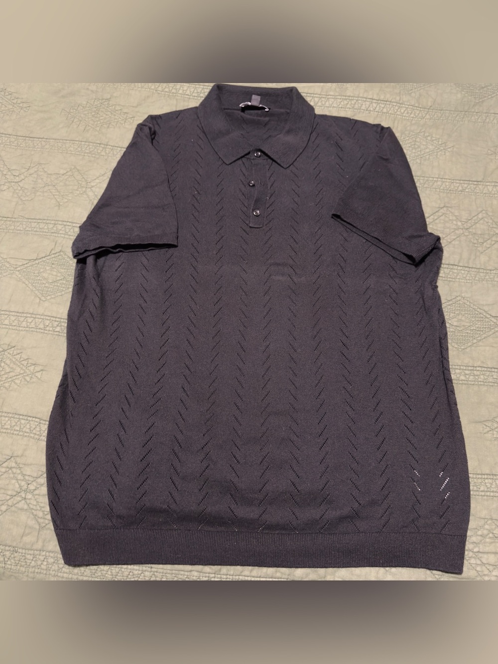 Express Men’s XL Black Pointelle Knit Short Sleeve Sweater Polo